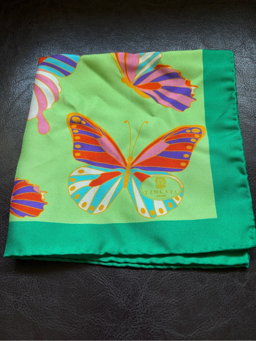 Tincati Milano Green Butterfly Silk Pocket Square